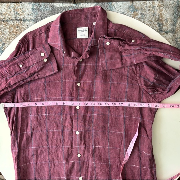 Baird McNutt Men’s Linen Murano Button Down Shirt Size Large Burgundy - Picture 3 of 8